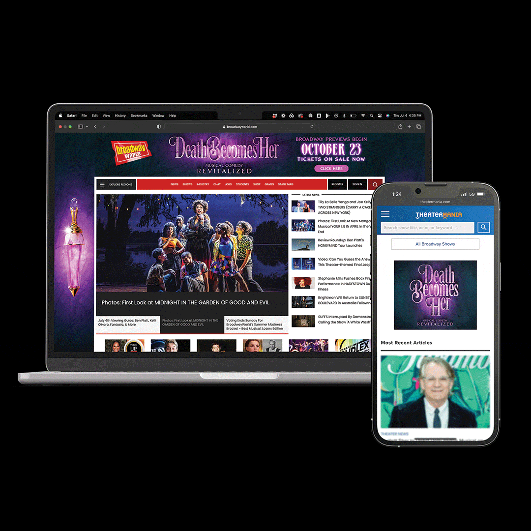 Campagne digitale sur ordinateur et mobile pour promouvoir la comédie musicale Death Becomes Her.