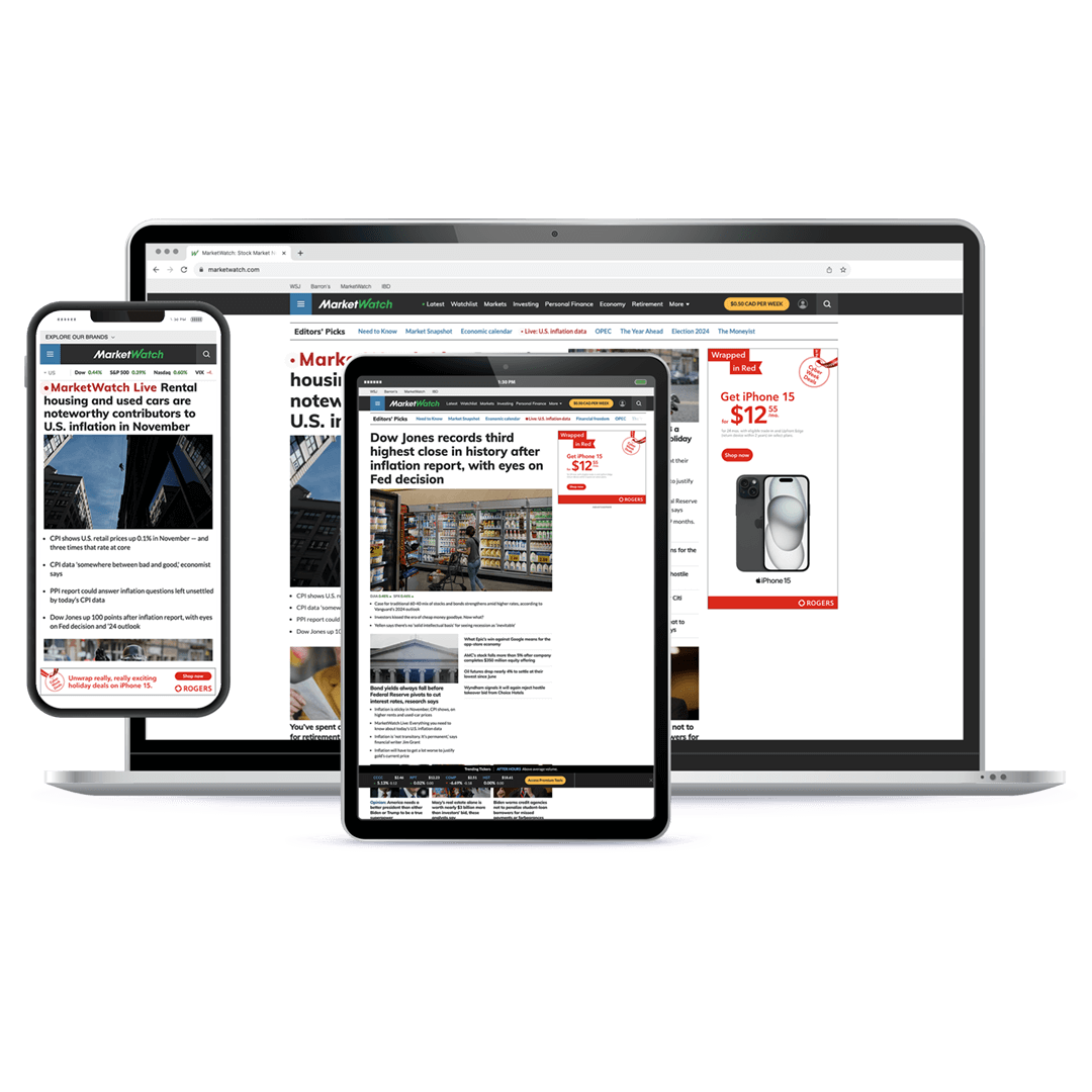 Rogers "Wrapped in red" digital banner ads displayed on mobile, tablet and laptop screens.