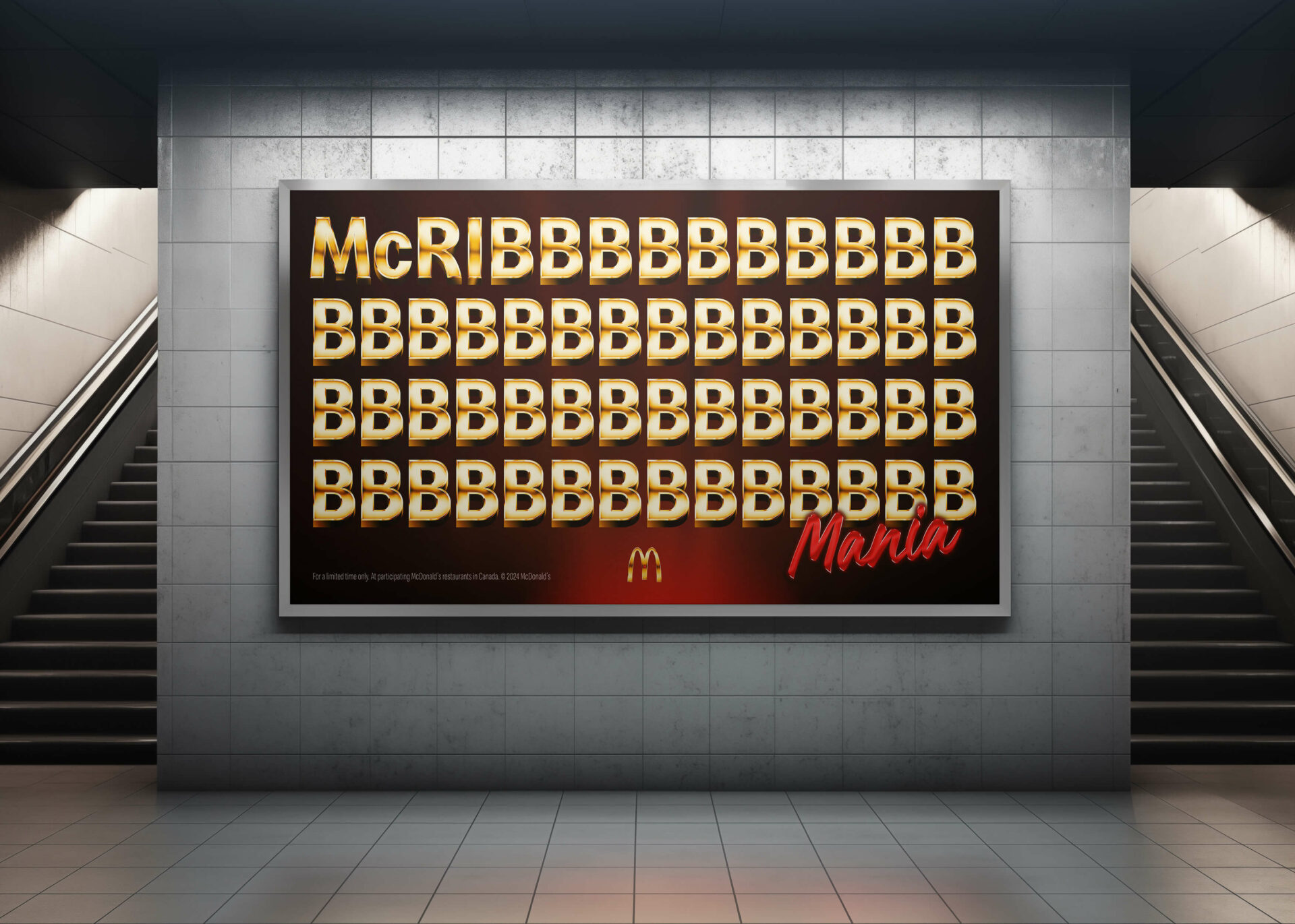 McDonald’s McRib Mania campaign billboard in a subway station.