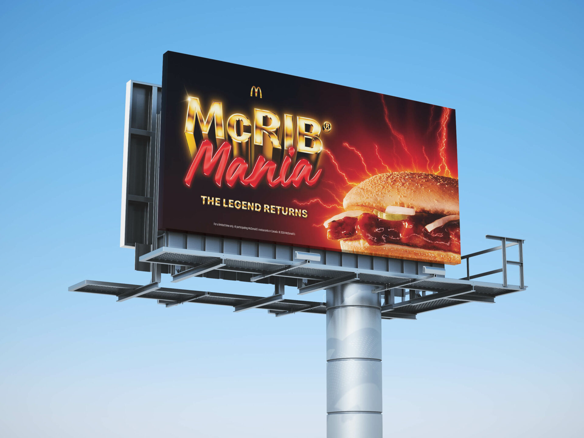 Large outdoor billboard featuring McDonald’s McRib Mania campaign.