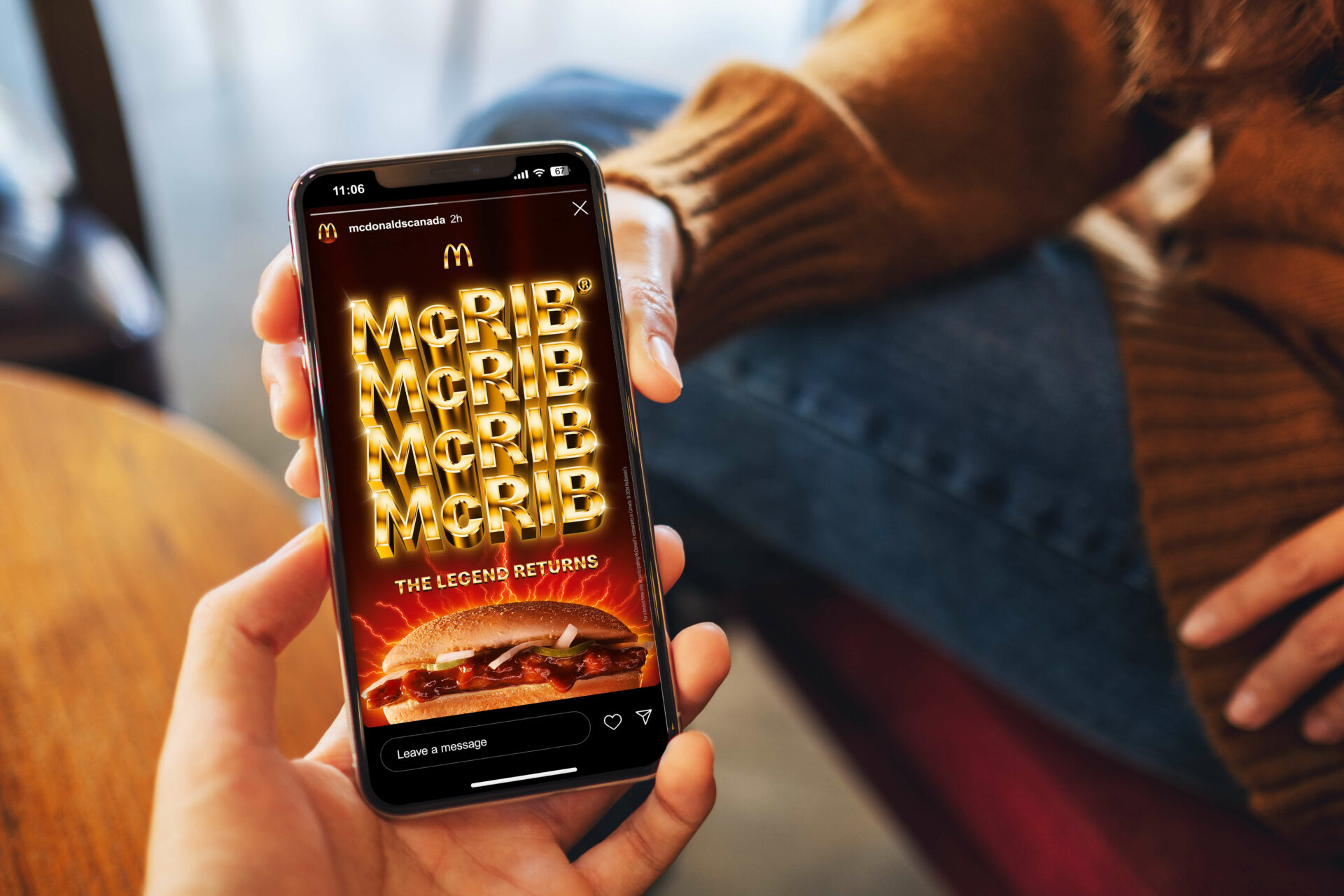 McDonald’s McRib Mania campaign story displayed on a mobile phone.