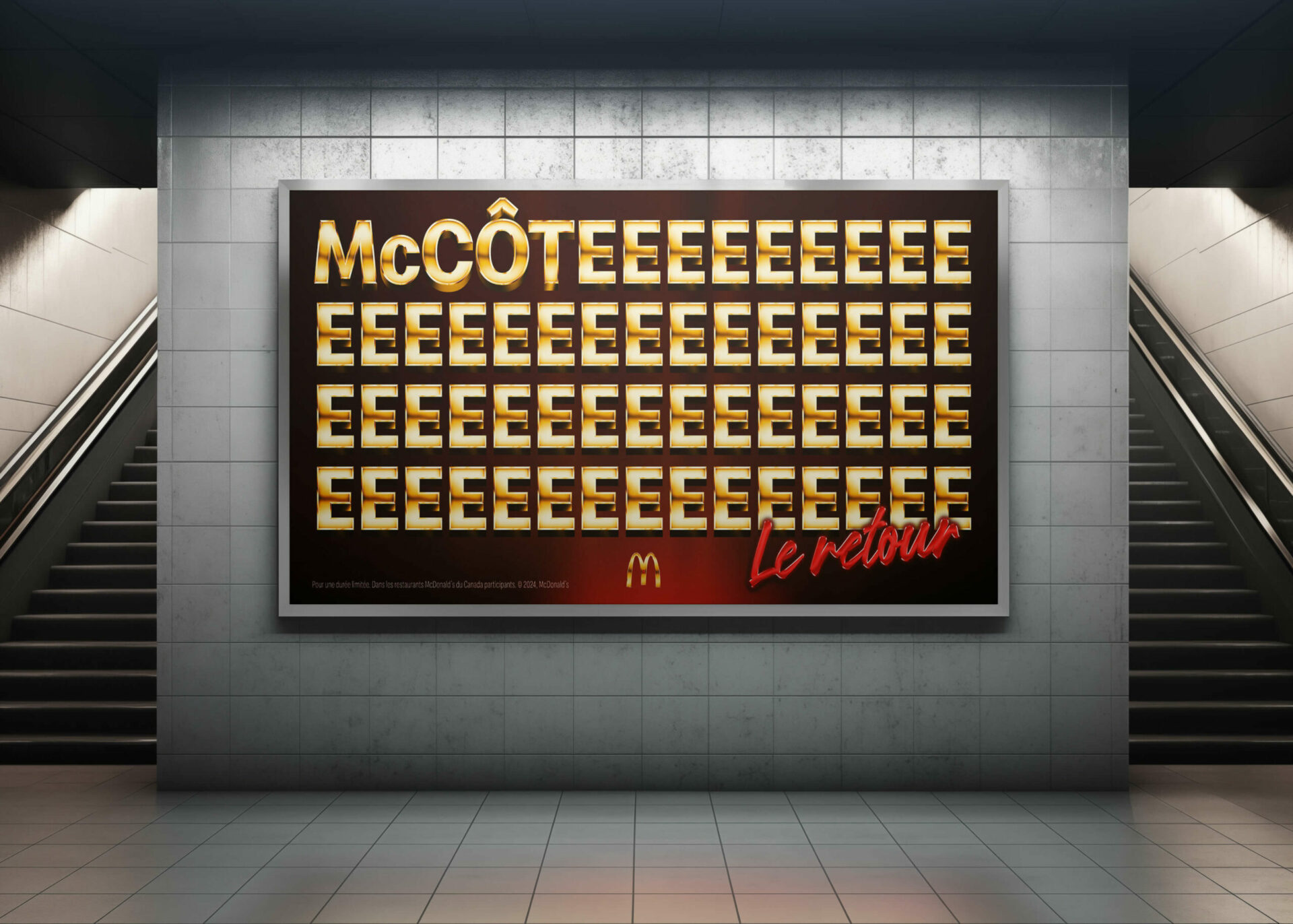 Affiche murale McDonald’s pour la campagne McCôte, affichée dans une station de métro.