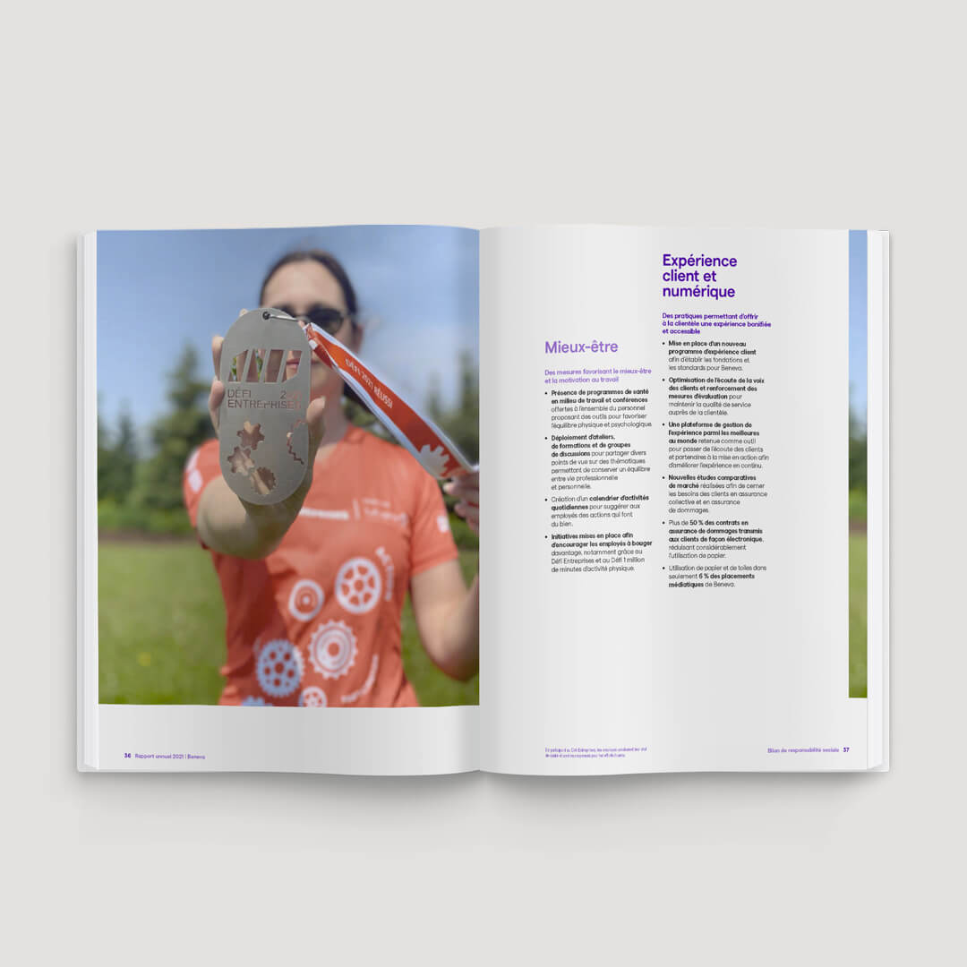 Double page du rapport annuel de Beneva.