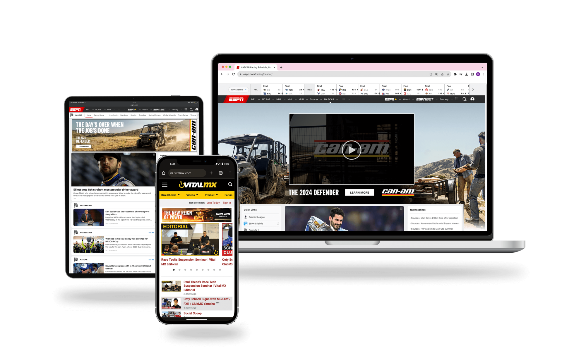 Can-Am ads displayed on the ESPN page.