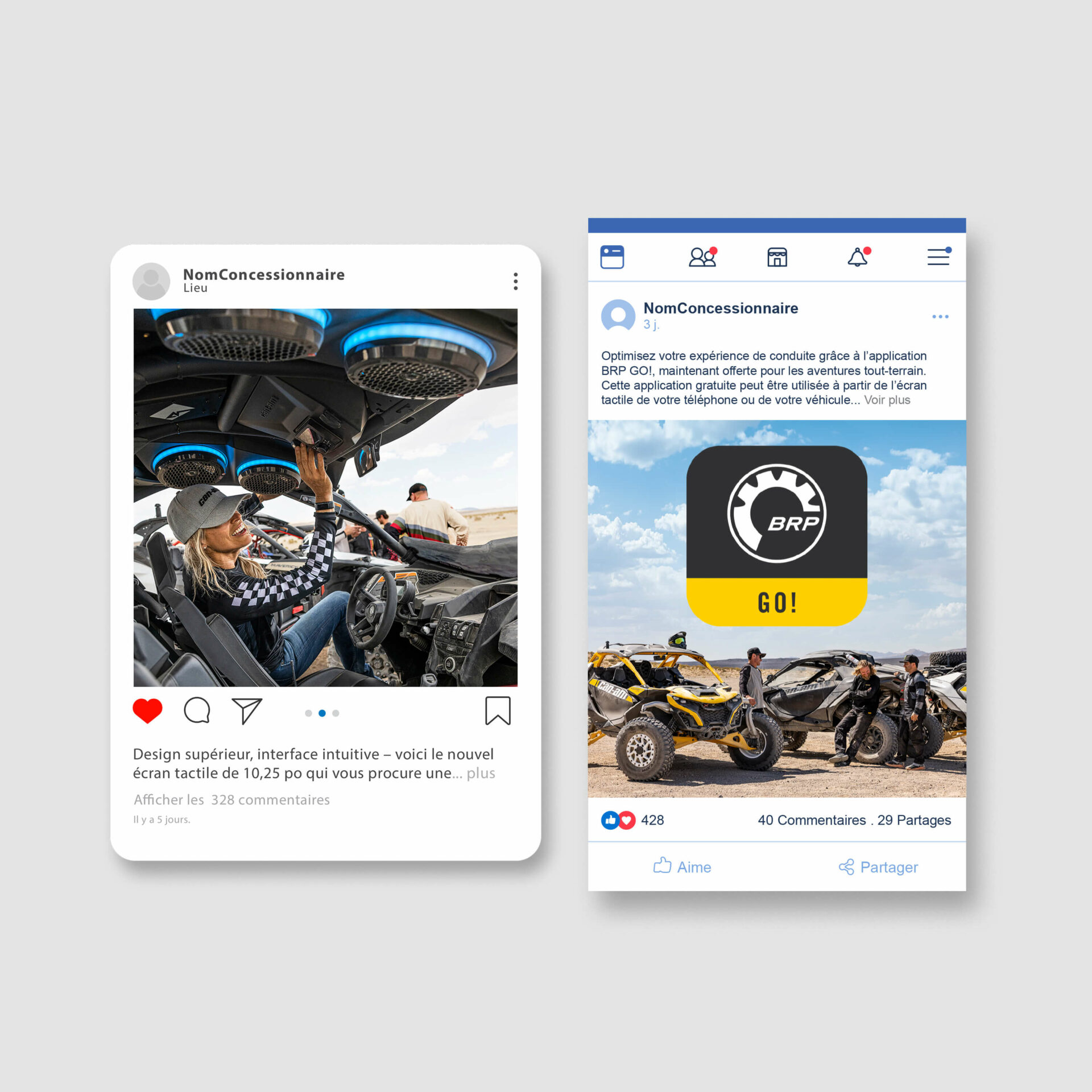 Publication de concessionnaires BRP mettant en avant les véhicules Can-Am et l