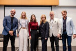 Group photo of the full panel at C-Suite Marketing Summit, featuring Susan Krashinsky Robertson, Christina Litz, Jessica Gale, and Nuno Bamberg, with Christian Quenneville from m&h and Mario Lemieux from DAC.