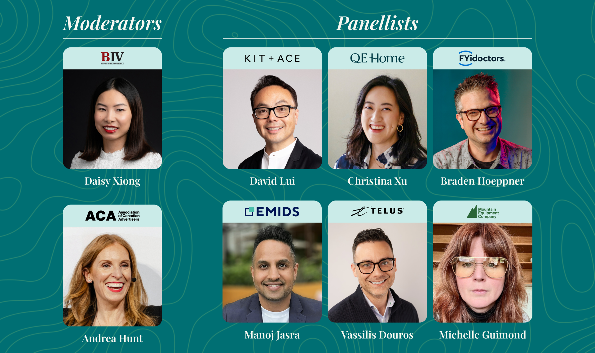 David Lui, Christina Xu, Braden Hoeppner, Manoj Jasra, Vassilis Douros, Michelle Guimond, Andrea Hunt and Daisy Xiong.